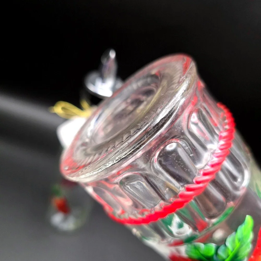 Purdy Pieces Handpainted Strawberry Glass Oil Vinegar Cruet Set Italy Spill-Stop